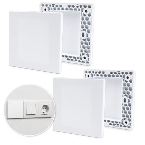4 tapas ciegas empotradas, placa de pared ciega con 16 cintas adhesivas de doble cara, 86 × 86 mm, color blanco, tapa de enchufe de plástico, sin tornillos, para enchufes o interruptores no utilizados