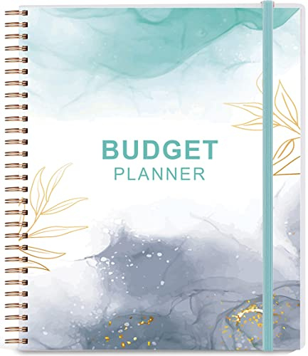 Budget Planner - Monthly Budget Book with Expense Tracker Notebook, Undated 12 Month Bill Organizer & Finance Planner to Manage Your Money, Account Book with Colorful Tabs, 8 x 9.5, Teal Watercolor
