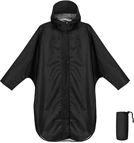 ANYOO Wasserdichter Regenponcho Regenmantel mit Kapuze und Ärmeln, Leichte und Winddichte Regenbekleidung für Damen und Herren, Schwarz, Einheitsgröße