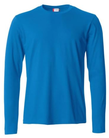 CLIQUE - Camiseta de manga larga para hombre Basic-T L/S, Jersey-algodón, cuello elástico, banda para el sudor, ajuste Slim-Fit, azul cobalto, XXL