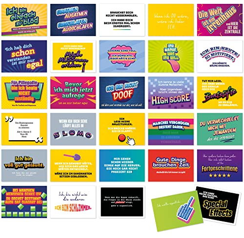Postkarten Set mit 30 Karten - Witzige Sprüche Arbeit, Werkstatt, Lager und Büro für Kollegen, Kolleginnen, Chef, Chefin oder Kunden - Humor Botschaften Set mit 30 Umschlägen bunte Schrift