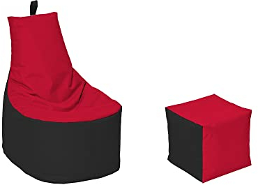 MILLINDABAG Modern Sitzsack für Kinder und Erwachsene Sessel Kissen In & Outdoor Gaminggeignet & bereits gefüllt Sitzkissen Bodenkissen (Schwarz - Rot, XXL - Durchmesser 78 cm mit Hocker)