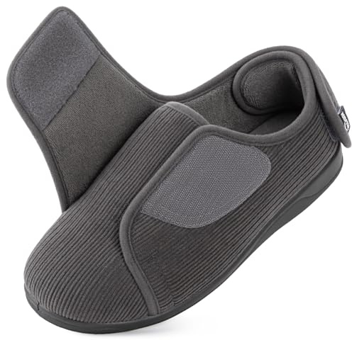 HomeTop Men's Wide Fit Slippers Dark Grey, 11 UK