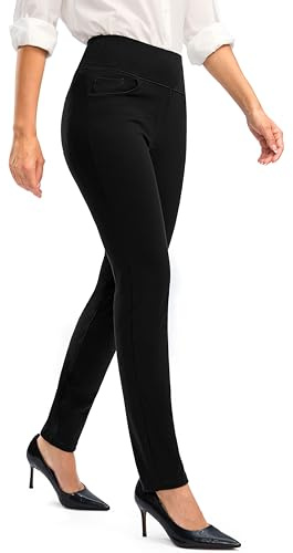 Rammus Womens Dress Pants Tummy Control Stretchy Work Pants for Women Skinny Pull On High Waisted Slacks Business Casual black/25 XL