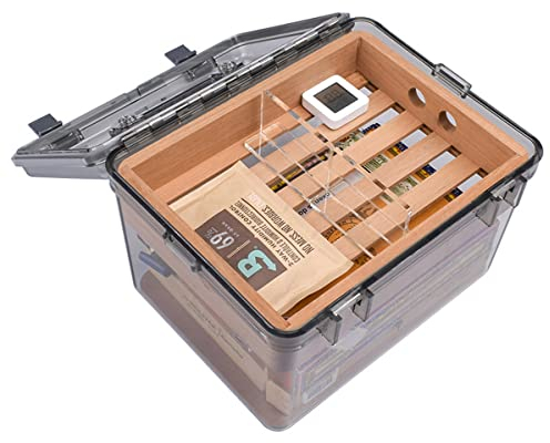 KUMIAO Contenitore per sigari in acrilico – Scatola portaoggetti da scrivania in legno di cedro di alta qualità con divisore, umidificatore e igrometro – Humidor per sigari da viaggio per una