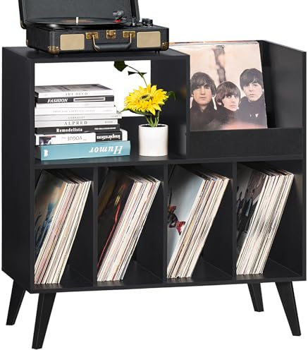 Großer Plattenständer mit Aufbewahrung,Plattenspieler-Ständer mit Ablage,Vinylplatten-Halterung mit Präsentationsfläche,Plattenständer für bis zu 300 Alben, Plattenregal für Musikzimmer und Wohnzimmer