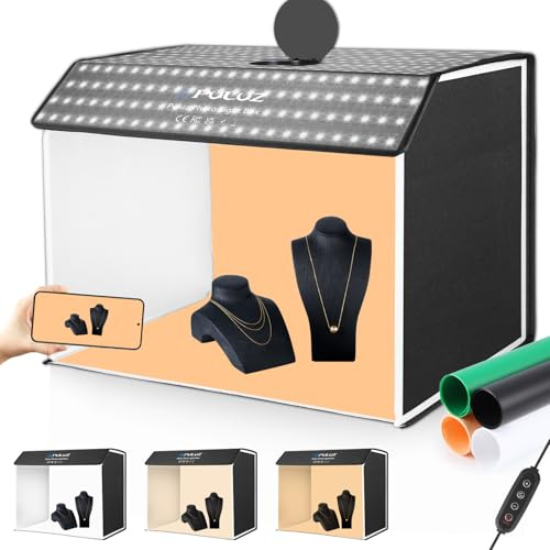 PULUZ Caja de luz para fotografía de 24 x 16 pulgadas, caja de luz portátil para estudio fotográfico con 336+336 luces LED y 4 fondos de color, kit de iluminación profesional para fotografía de