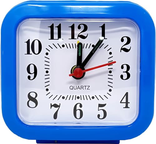 Clondo Sveglia al Quarzo Analogica, Sveglie da Comodino con Funzione Luce, Alimentato a Batteria, Sveglia per Bambini, Allarme Portatile (Blu)