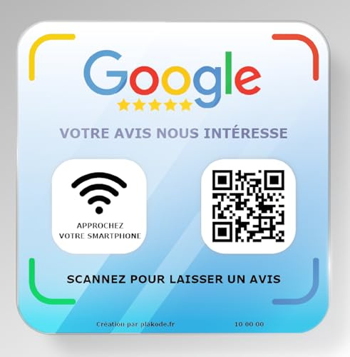 Plaque NFC et QR Code pour Avis Google - 12x12cm - Améliorez votre visibilité sur Google - Pour enseignes et restaurants