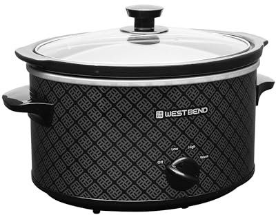 West Bend Slow Cooker 4-Quart Manual Crockery Style with Dishwasher Safe Oval Ceramic Crockpot and Glass Lid Two Temperature Settings Plus Keep Warm, 210-Watts, Black