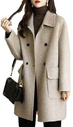 Manteau d'hiver en laine pour femme Manteaux en laine à double boutonnage Cachemire Manteau long, gris, M