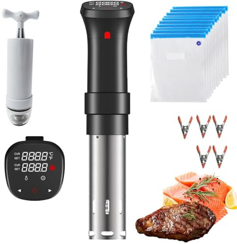 sous vide cooker, 1100W Sous Vide Machine with 3 accessories, LED Temperature Time and Touch Control,Cooker Immersion Circulator with Extractor Pump, Sealed Bag, Clip, Stainless Steel