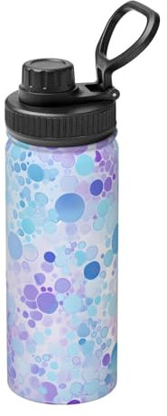 Botella de agua de acero inoxidable con aislamiento de burbujas azules con asa de transporte para deportes, gimnasio, viajes, sin BPA, 530 ml