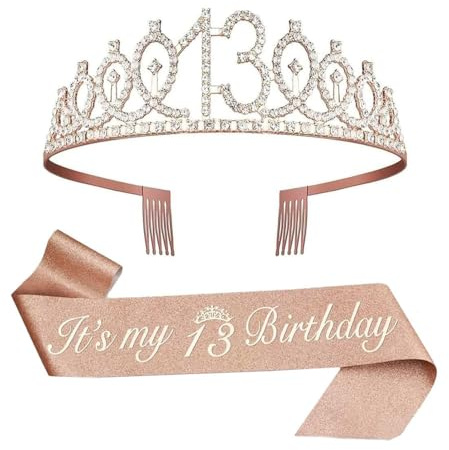Anicy Couronne d'anniversaire pour fille de 13 ans - Écharpe d'anniversaire et couronne d'anniversaire pour filles de 13 ans - Décorations de fête d'anniversaire