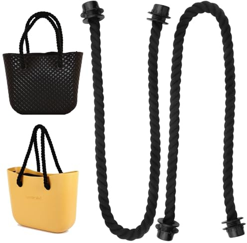 XoeLLe 2 Pezzi Manici O Bag, Manici per Borse Uncinetto, Tracolla per Borsa Donna, Classic Maniglia Spago Intrecciata, Sostituzione Sacchetto Catena Ricambio Accessori per Fai da Te (Nero)