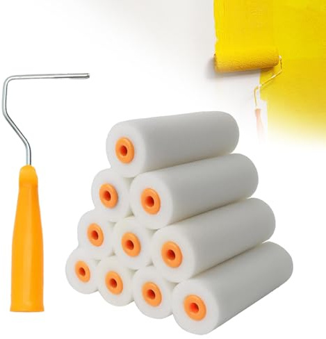 Rullo per Pittura con Manico 10 Pezzi,Rulli per Pittura 11cm,Rullo Pittura,Rullo di Vernice,Mini Rullo per Pittura,Pennelli Pittura Rullo,Mini Pennelli da Pittura Rullo,per Pareti,Decorazione