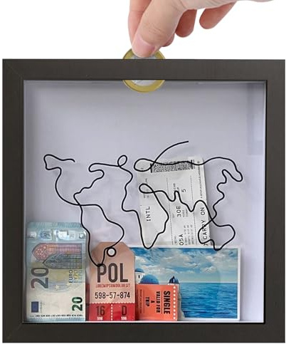 Caja de Archivo de Aventuras, Cajas de Sombra de boletos con Ranura, Caja de Memoria de Viaje con diseño de Mapa Mundial, Marco de exhibición de Recuerdos para Postales y Fotos de Flores