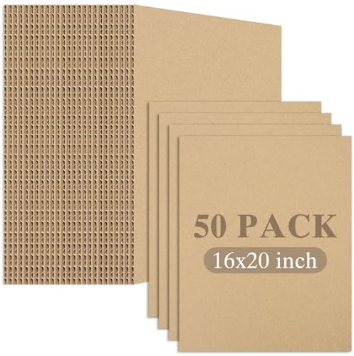 Golden State Art, 50 Pack 16x20 Corrugated Cardboard Sheets, Flat Cardboard Inserts Layer Pads for Packaging, Shipping, Mailing or Crafting Art