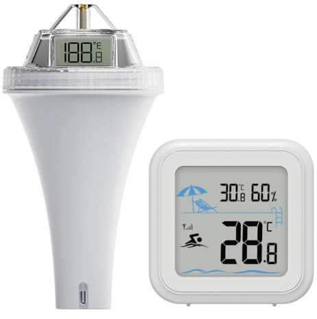 QOXEZY Flytande digital pooltermometer med 360° avläsbarhet, ±1°F/°C noggrannhet, IPX7-klassificering och dimfri drift för utomhus- och inomhusvattenanvändning
