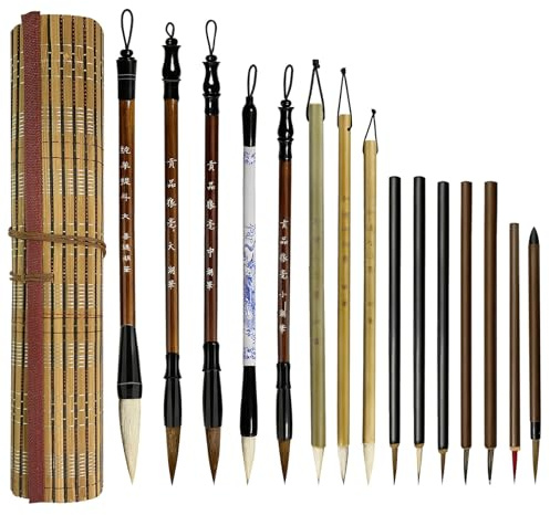 Rongrongago 15 Excellent Pinceau de Calligraphie, Pinceaux de Dessin National pour Débutants, Pinceaux Calligraphie Chinoise pour La Peinture à l'Encre Aquarelle