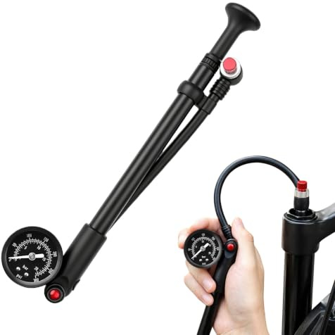 Pompe à amortisseur pour vélo, pompe à air haute pression 300 psi pour fourche à air et amortisseur, mini pompe à amortisseur portable avec manomètre et valve de purge pour VTT, fourche de vélo de