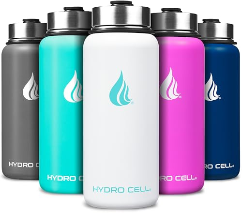 HYDRO CELL Stainless Steel Water Bottle with Straw & Wide Mouth Lids (32oz) - Keeps Liquids Perfectly Hot or Cold with Double Wall Vacuum Insulated Sweat Proof Sport Design (White 32oz)