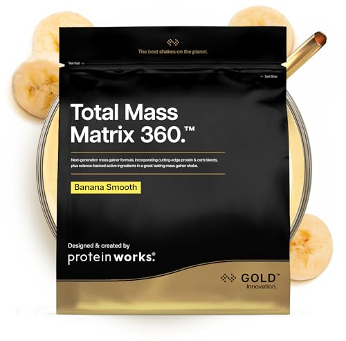 THE PROTEIN WORKS Total Mass Matrix Extreme Protein Powder, Mass Gainer, Kaloririkt viktökningspulver, Med glutamin, kreatin och vitaminer, Banana Smooth, 2.1