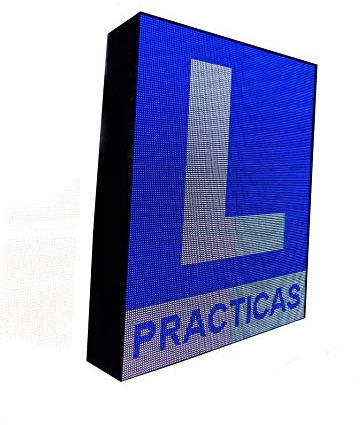 Rótulo LED programable para Autoescuelas (64x80 cm) RGB/Pantallas LED electrónicas para logo y texto/Carteles LED luminosos exterior/Letreros publicitarios RGB dibujo L autoescuela con efectos