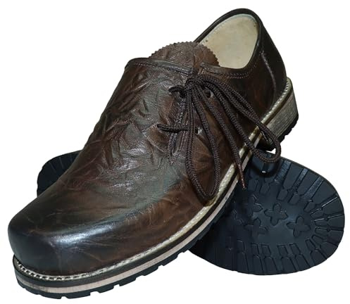 Scarpe per costume tradizionale bavarese, in pelle liscia, marrone anticata, liscia, con lacci, in pelle, da uomo, marrone, 47 EU