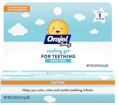 Orajel Baby Daytime Cooling Gel for Teething, Drug-Free, #1 Pediatrician Recommended Brand for Teething*, One .33oz Tube