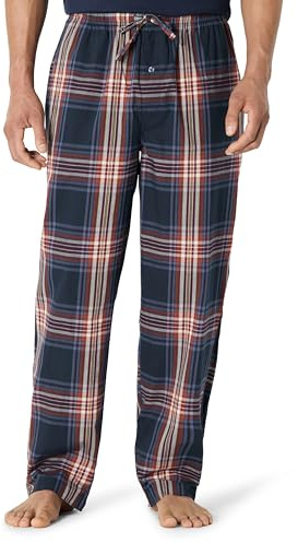 Amazon Essentials Men's Vävd pyjamasbyxa rak passform, Marinblå Stora rutor, L