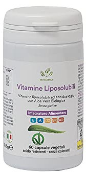Benessence - Vitamine A, D, E, K Liposolubili, Coenzima Q10 e Aloe Vera Bio - 60 capsule