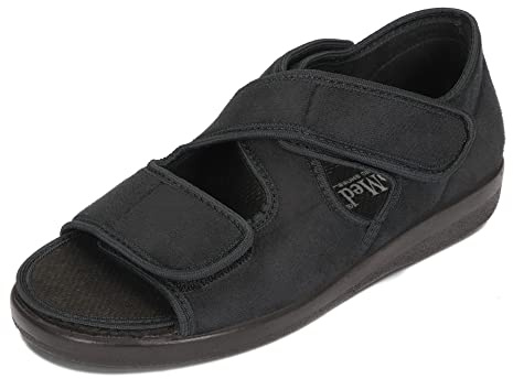 OrtoMed Scarpe Ortopediche Aperte Donne Uomo Larghezza Regolabile Soletta Ortopedica Strappo Microvelour Nero Unisex 36-46 EU (Nero 529, Numeric_39)