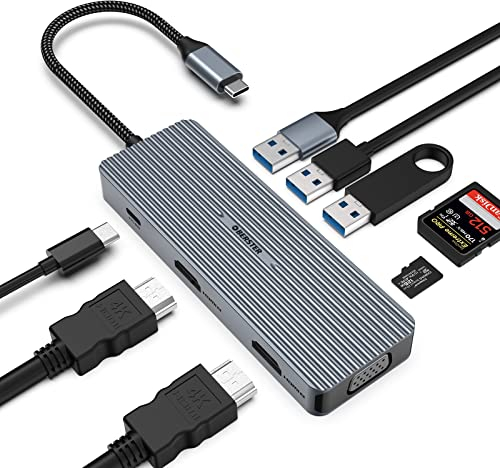 USB C Hub Dual HDMI Adapter, OBERSTER 9-in-1 Triple Display Docking Station 4K HDMI mit VGA, 100W PD, USB 3.0/2.0 and TF/SD Card Compatible with MacBook and Windows