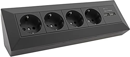 ChiliTec Steckdosenblock Ecksteckdose 4-Fach Schutzkontaktsteckdose 2X USB-A 3,1A Schwarz