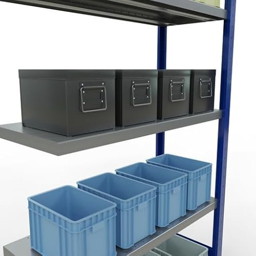 qpool24 Anbauregal, Fachbodenregal Stecksystem MULTIplus330, 2000 x 1000 x 400 mm (HxBxT), 5 Fachböden, Längenriegel, RAL 5010 enzianblau/verzinkt