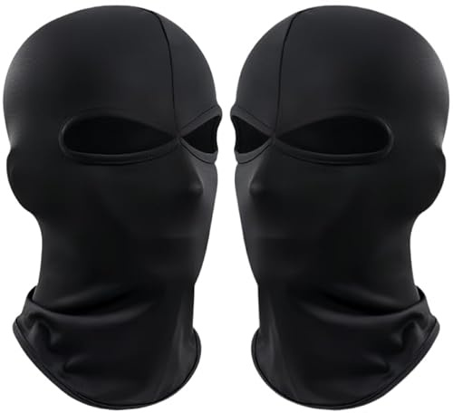 Yiqicomle Balaclava Face Cover, 2 Hole Full Face Black Ski Mask for Men Women - Soft Breathable Windproof UV Protection for Motorcycle Skiing Cycling Outdoor Activities, 2pcs