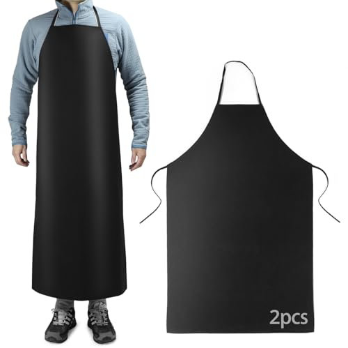 QWORK® 2 Pack Black Waterproof Leather Apron, Heavy Duty Work Apron, for Kitchen, Gardening, Dog Grooming, and More,48