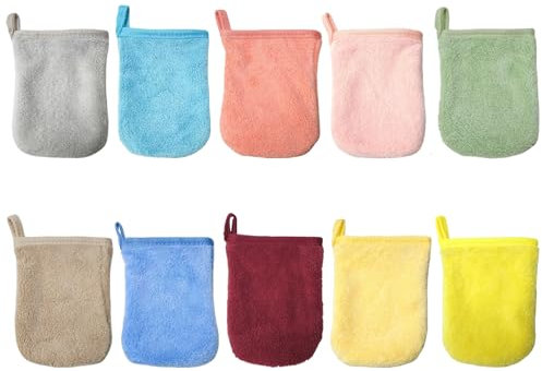 Eiflayn Waschlappen,10 Stück Waschlappen Korallenvlies Frottee 13x9cm,Waschlappen Gesicht,Waschhandschuh Frottier Make up Entferner Handschuhe,Geeignet zum Waschen des Gesichts,Baden
