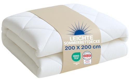 DREAMWAY Piumino Estivo 200x200 cm - Leggero in Microfibra - Antiacaro | Imbottitura 150 g/m² in Fibra Cava - Trapunta Sottile Microfibra - Letto Singolo e Matrimoniale - Bianco, Lavabile