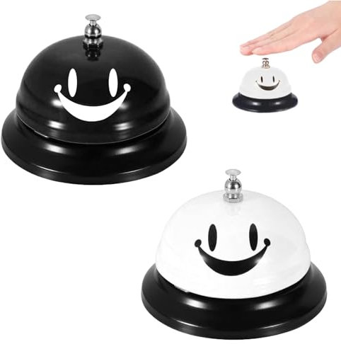 2 Stück Tischklingel,Tischglocke,Rezeptionsklingel,Schwarz-Weiß-Smiley Bell,Service Glocke Klingel Mit Klarem Klang Für Restaurant Küche Hotel Bars Service Haustier,Rufglocke