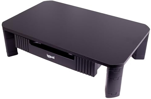 iggual – Elevador de Monitor con Cajón, Soporte Portátil y Ajustable para Escritorio, 2 Alturas (10-13 cm), Superficie 48x30 cm, Antideslizante, hasta 20 kg