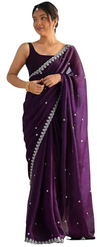 AKHILAM Women's Paper Silk Embroidered Saree With Unstitched Blouse Piece (AARYAN14301_KR_Parent), Magenta, One size