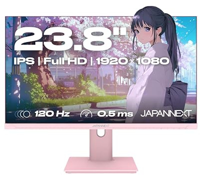 JAPANNEXT Gaming Monitor 23,8 tum IPS Full HD 120 Hz 0,5 ms pastellros | Justering av höjd och lutning (HSP) inbyggda högtalare G-Sync/FreeSync | JN-IPS238G120F-HSP-PK