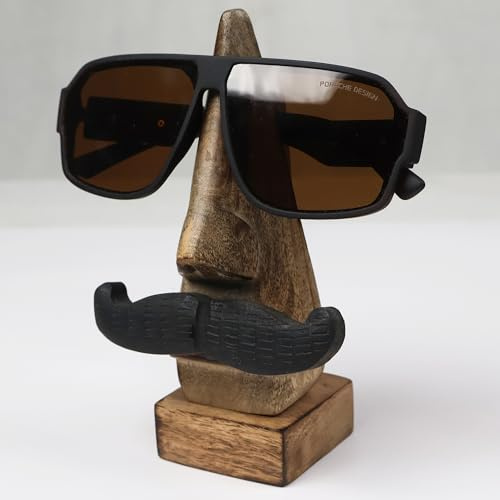 Uvz Crafts Spectacle Holder Stand for Glasses – Wooden Moustache Design | Desktop Glasses Stand Holder | Funny Gift for Men/Him