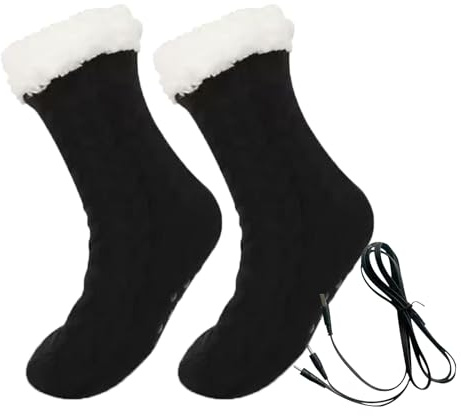 USB Heated Fleece Socks for Women, Winter Warm Electric Heated Thermal Socks Foot Warmers, Foot Heating Pad with Non-Slip Grippers, Warm Fuzzy Sherpa Lined