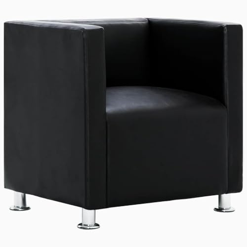 Tomostar Fauteuil Club Simili Cuir, Fauteuil de Salon Chaise de Relaxation Cube Noir Similicuir