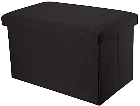 INTIRILIFE Faltbare Sitzbank 78x38x38 cm in Diamant SCHWARZ - Sitzwürfel mit Stauraum und Deckel aus Stoff in Leinen Optik - Sitzcube Fußablage Aufbewahrungsbox Truhe Sitzhocker