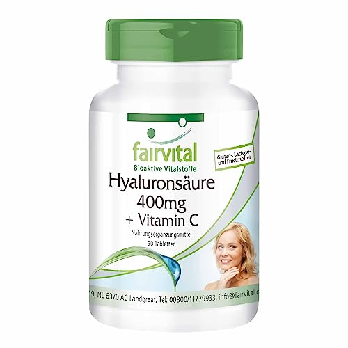 Fairvital | Hyaluronsäure Tabletten 400mg + Vitamin C - HOCHDOSIERT - VEGAN - 90 Tabletten