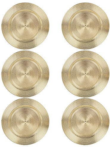 URBN-CHEF 33cm Plastic Christmas Charger Plates (Gold - Mosaic, 6)